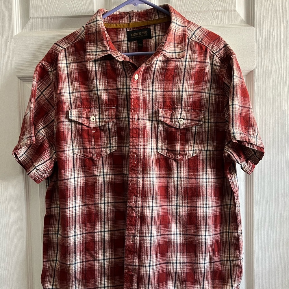 Brothers Sons Men Flannel Shirt L Short Sleeve